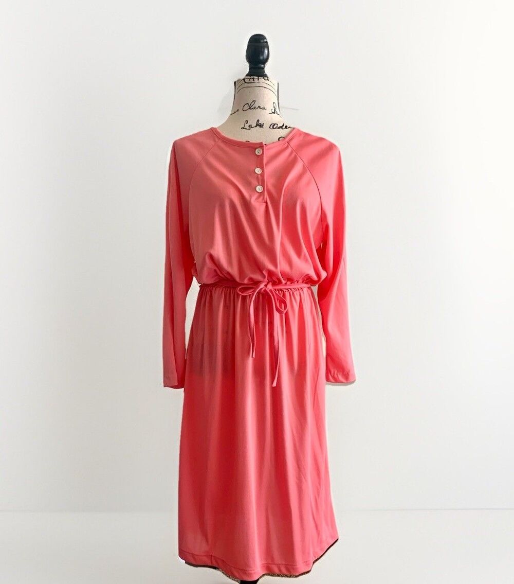 VTG 70s or 80s Coral colored blouson shirt dress Vtg Size 16P